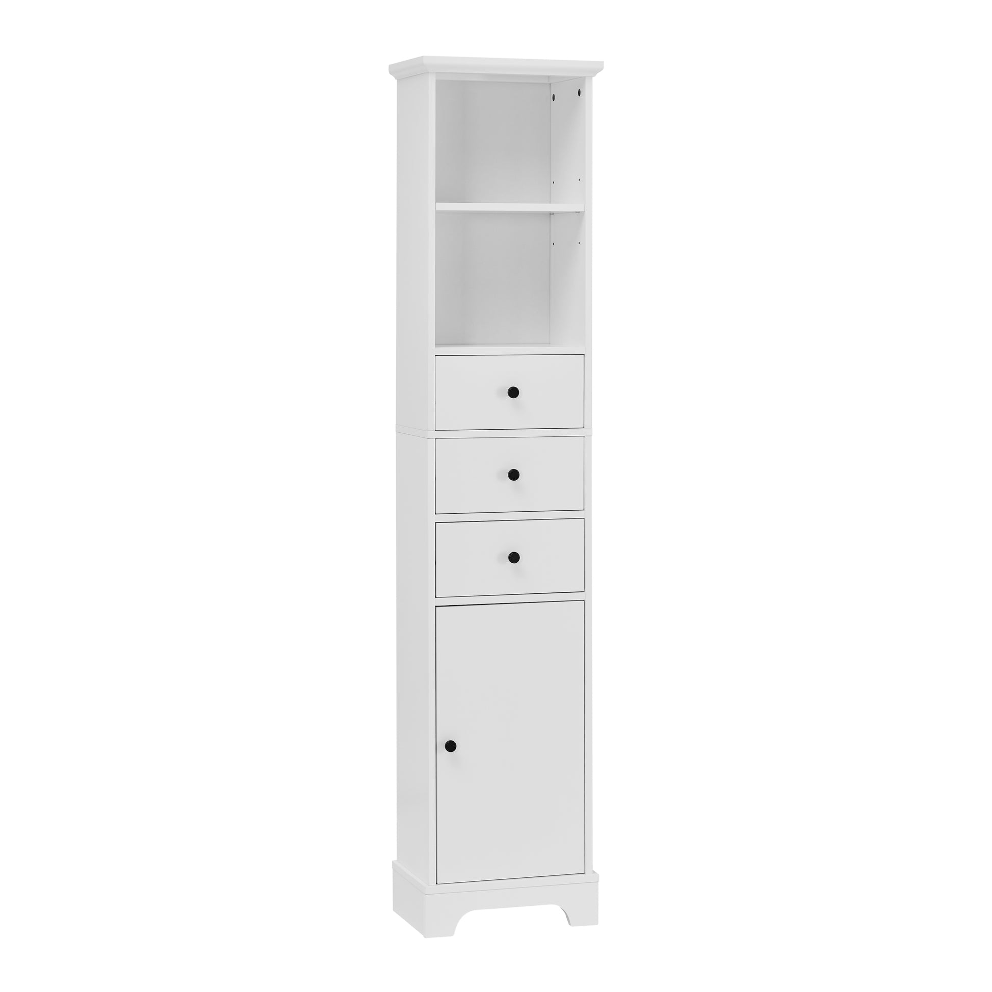 White Tall Bathroom Cabinet, Freestanding Storage Cabinet With 3 Drawers And Adjustable Shelf, Mdf Board With Painted Finish White Mdf