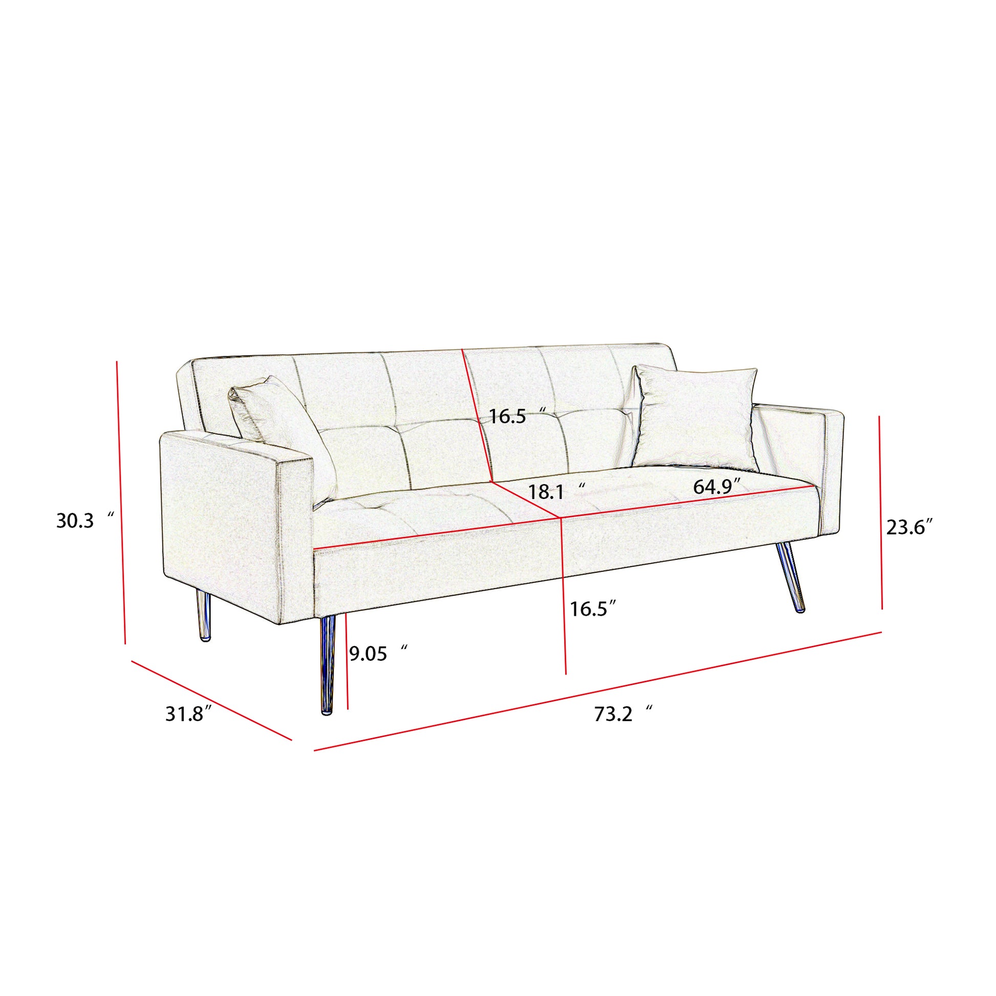 Cream White Velvet Convertible Folding Futon Sofa Bedsleeper Sofa Couch For Compact Living Space. Cream White Wood Square Arms Foam Velvet