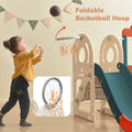 Kids Swing N Slide With Bus Play Structure, Freestanding Bus Toy With Slide&Swing For Toddlers, Bus Slide Set With Basketball Hoop Red Hdpe