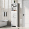 White Tall Storage Cabinet with 3 Drawers and white-mdf