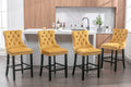 Contemporary Velvet Upholstered Barstools With Button Tufted Decoration And Wooden Legs, And Chrome Trim, Leisure Style Bar Chairs,Bar Stools, Set Of 2 Golden ,Sw2002Gl Wood Gold Seats 2 American Design Rubberwood Foam Velvet