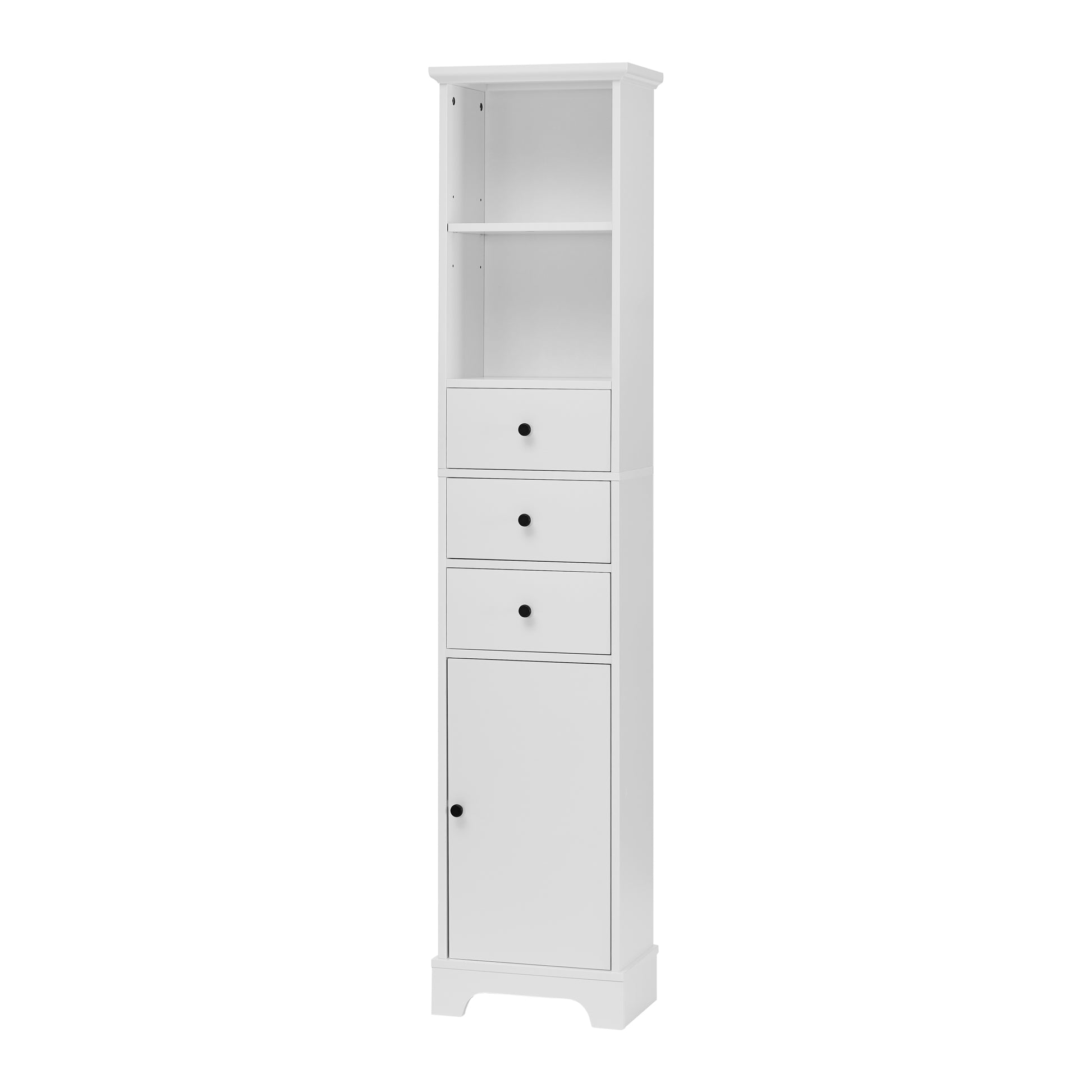 White Tall Bathroom Cabinet, Freestanding Storage Cabinet With 3 Drawers And Adjustable Shelf, Mdf Board With Painted Finish White Mdf