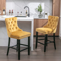 Contemporary Velvet Upholstered Barstools With Button Tufted Decoration And Wooden Legs, And Chrome Trim, Leisure Style Bar Chairs,Bar Stools, Set Of 2 Golden ,Sw2002Gl Wood Gold Seats 2 American Design Rubberwood Foam Velvet