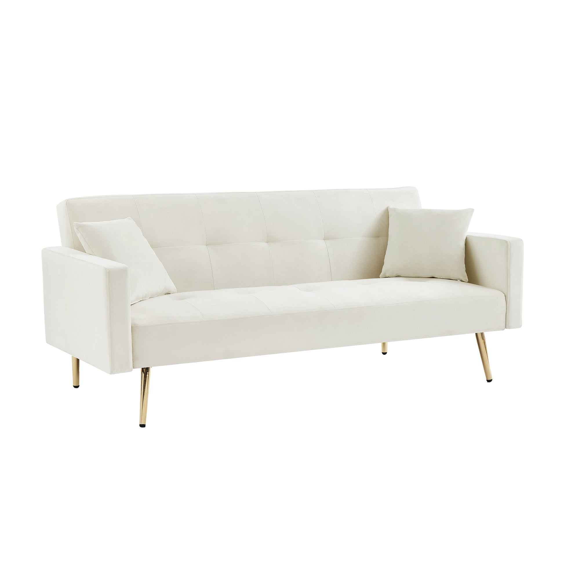 Cream White Velvet Convertible Folding Futon Sofa Bedsleeper Sofa Couch For Compact Living Space. Cream White Wood Square Arms Foam Velvet