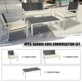 4 Pieces Patio Garden Sofa Conversation Set Wood Grain Design Pe Steel Frame Loveseat All Weather Outdoor Furniture Set With Cushions Coffee Table For Backyard Balcony Lawn White White Steel