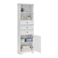 White Tall Storage Cabinet with 3 Drawers and white-mdf