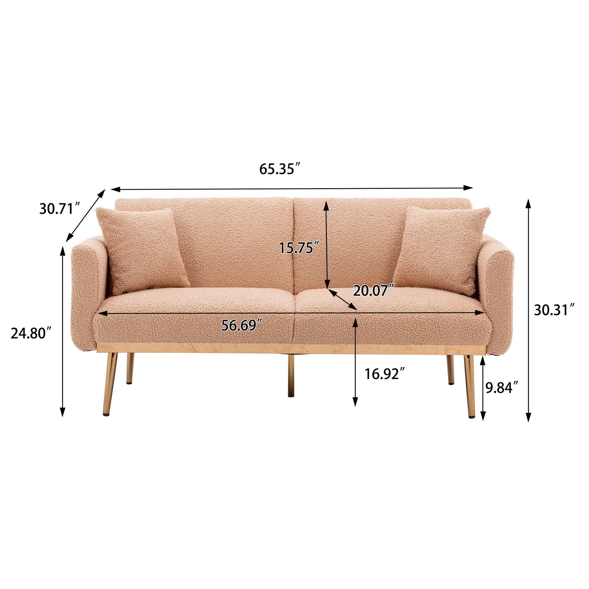 Coolmore Velvet Sofaaccent Sofa .Seat Sofa With Metal Feet Camel Teddy Polyester