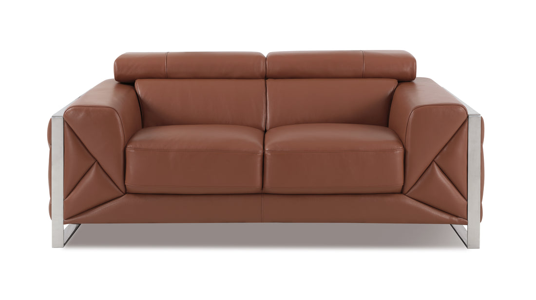 Top Grain Italian Leather Loveseat Camel Foam Leather