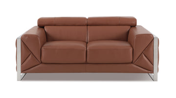 Top Grain Italian Leather Loveseat Camel Foam Leather