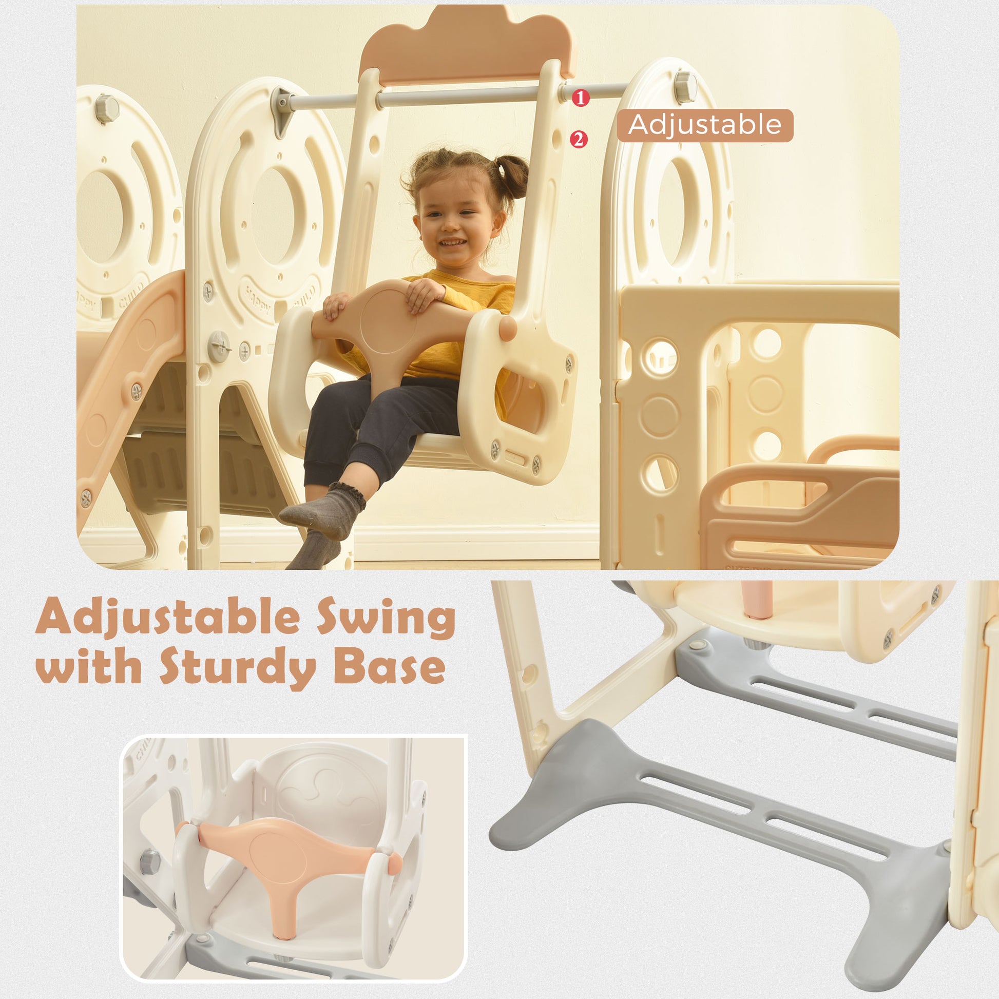 Kids Swing N Slide With Bus Play Structure, Freestanding Bus Toy With Slide&Swing For Toddlers, Bus Slide Set With Basketball Hoop Beige Hdpe