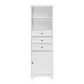 White Tall Storage Cabinet with 3 Drawers and white-mdf