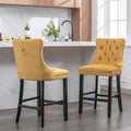 Contemporary Velvet Upholstered Barstools With Button Tufted Decoration And Wooden Legs, And Chrome Trim, Leisure Style Bar Chairs,Bar Stools, Set Of 2 Golden ,Sw2002Gl Wood Gold Seats 2 American Design Rubberwood Foam Velvet