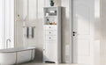 White Tall Storage Cabinet with 3 Drawers and white-mdf