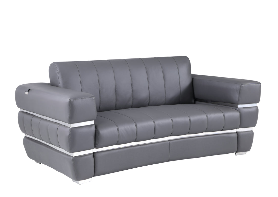 Top Grain Italian Leather Loveseat Dark Gray Foam Leather