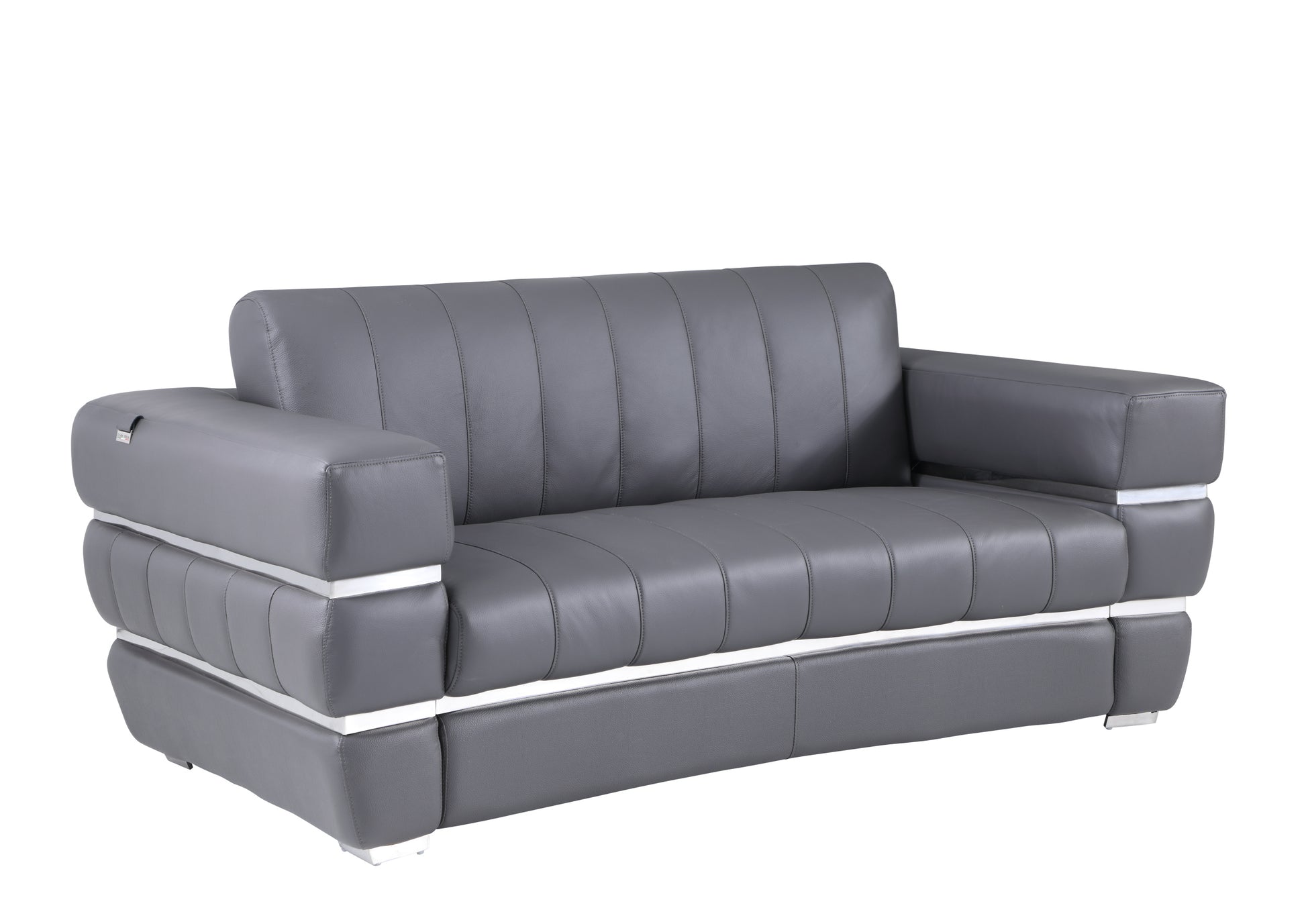 Top Grain Italian Leather Loveseat Dark Gray Foam Leather