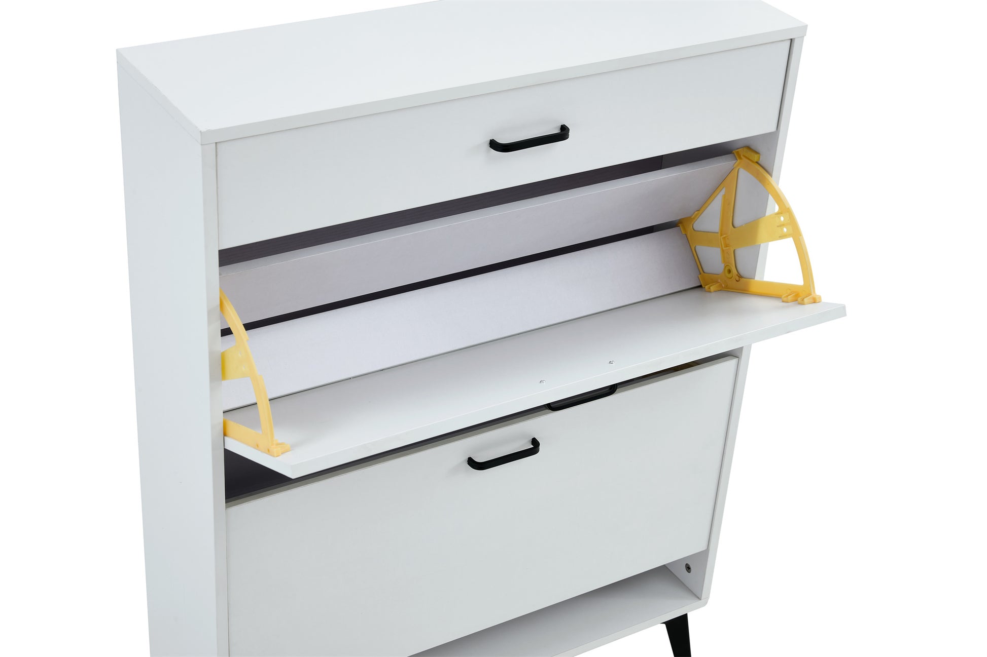 Shoe Cabinetshoe Storage Shelves, Metal Leg, White White Mdf