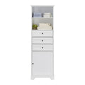 White Tall Storage Cabinet With 3 Drawers And Adjustable Shelves For Bathroom, Kitchen And Living Room, Mdf Board With Painted Finish White Mdf