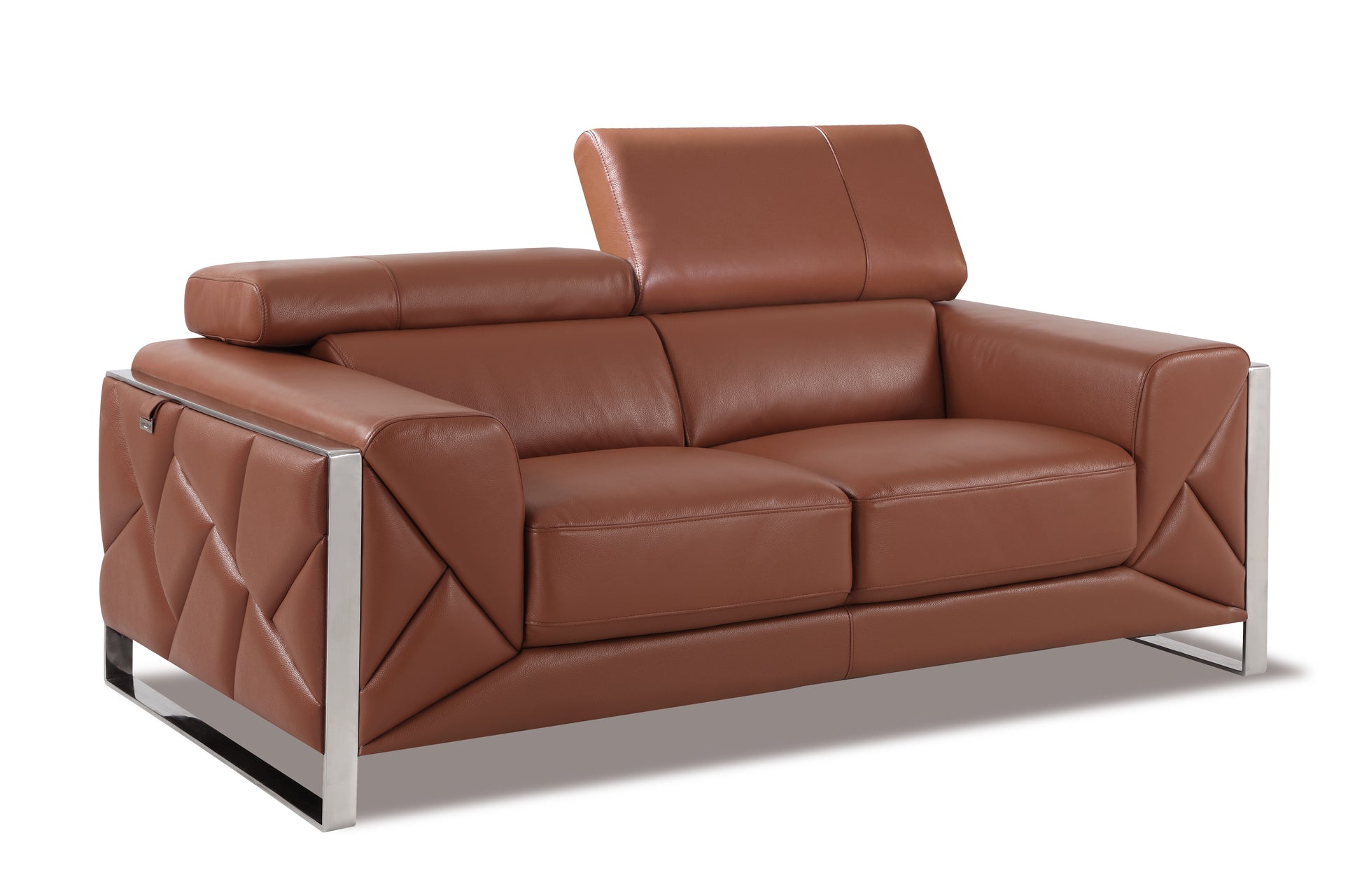 Top Grain Italian Leather Loveseat Camel Foam Leather