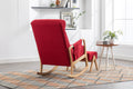 Coolmore Rocking Chair With Ottoman, Mid Century Modern Upholstered Fabric Rocking Armchair, Rocking Chair Nursery With Thick Padded Cushion, High Backrest Accent Glider Rocker Chair For Living Room Red Solid Wood