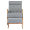 Coolmore Rocking Chair With Ottoman, Mid Century Modern Upholstered Fabric Rocking Armchair, Rocking Chair Nursery With Thick Padded Cushion, High Backrest Accent Glider Rocker Chair For Living Room Light Grey Solid Wood