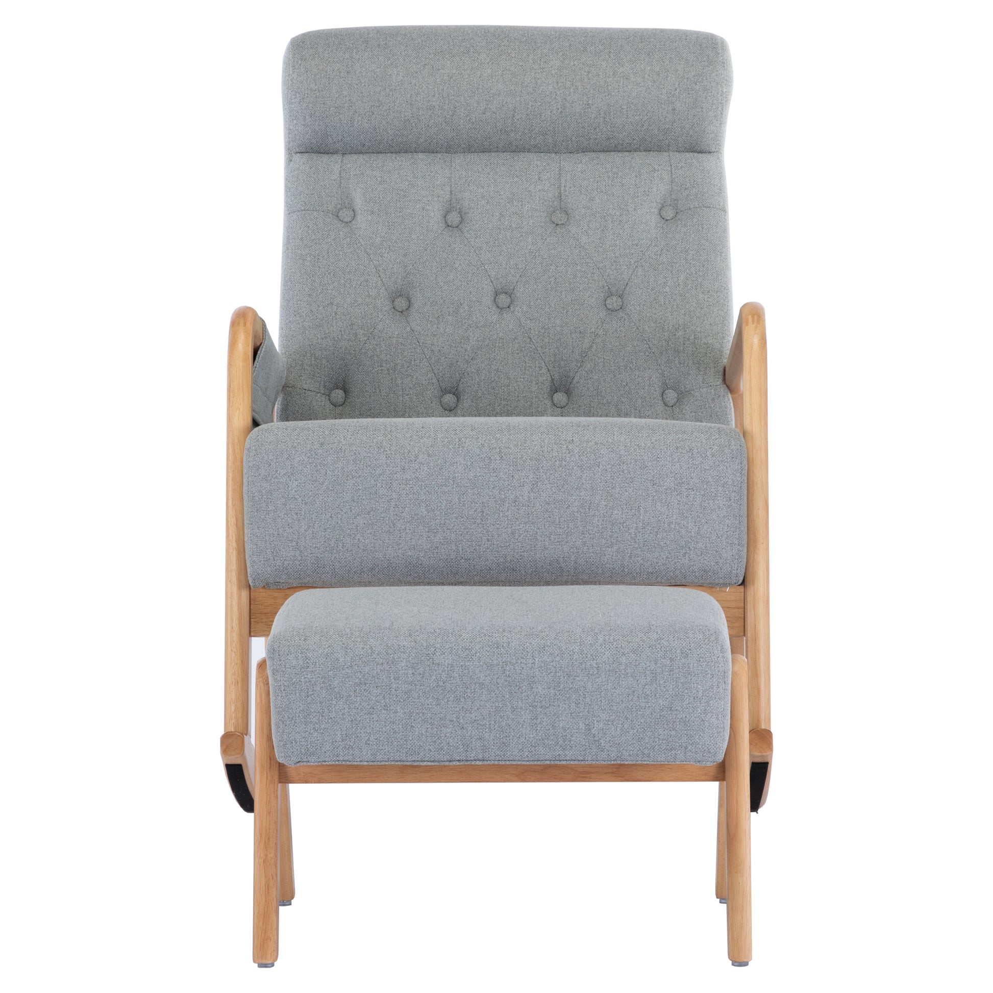 Coolmore Rocking Chair With Ottoman, Mid Century Modern Upholstered Fabric Rocking Armchair, Rocking Chair Nursery With Thick Padded Cushion, High Backrest Accent Glider Rocker Chair For Living Room Light Grey Solid Wood