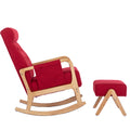 Coolmore Rocking Chair With Ottoman, Mid Century Modern Upholstered Fabric Rocking Armchair, Rocking Chair Nursery With Thick Padded Cushion, High Backrest Accent Glider Rocker Chair For Living Room Red Solid Wood