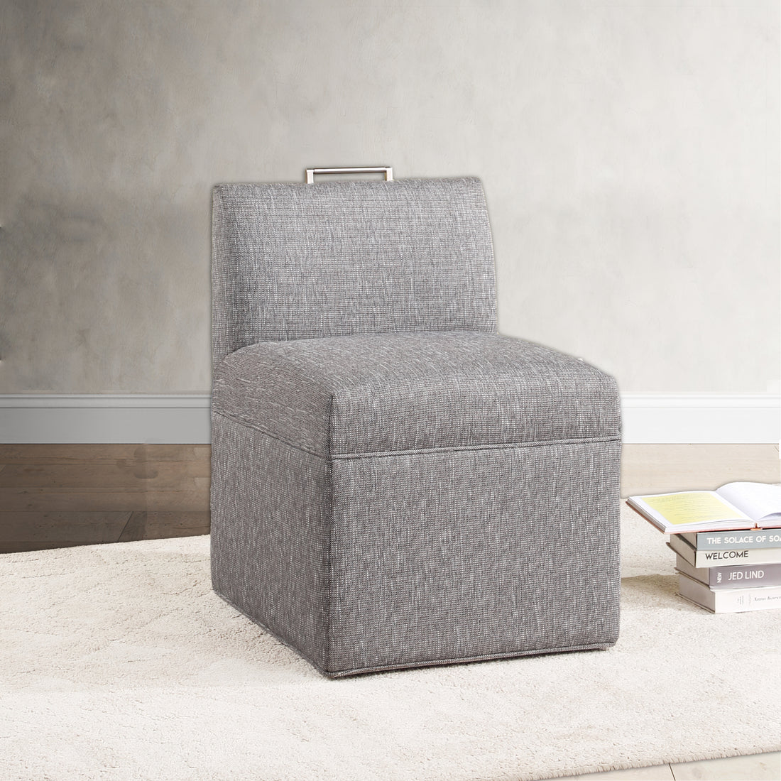 Della Modern Upholstered Castered Chair In Ashen Grey Grey Foam Fabric