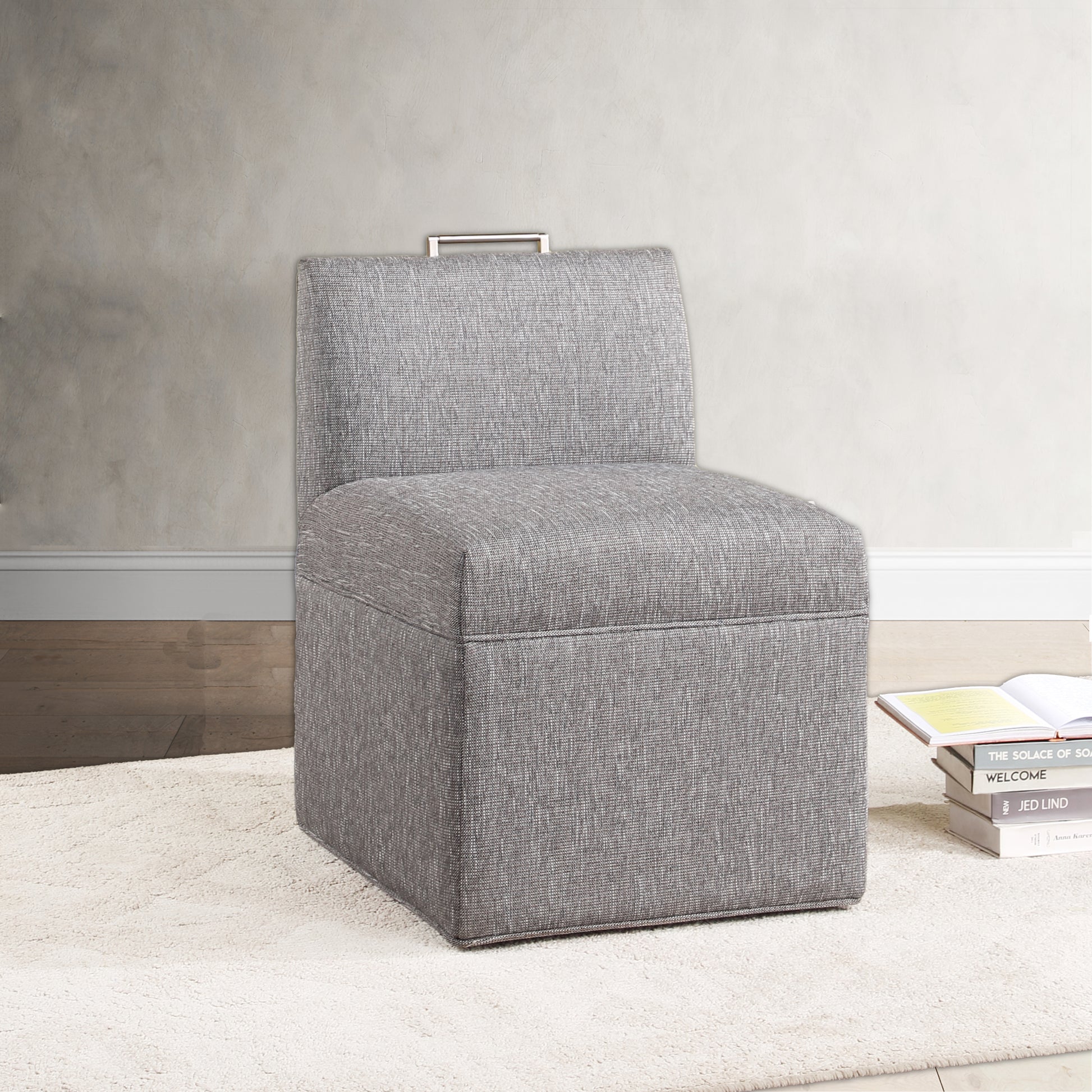 Della Modern Upholstered Castered Chair In Ashen Grey Grey Foam Fabric