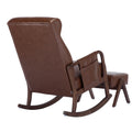 Coolmore Rocking Chair With Ottoman, Mid Century Modern Upholstered Fabric Rocking Armchair, Rocking Chair Nursery With Thick Padded Cushion, High Backrest Accent Glider Rocker Chair For Living Room Brown Pu Solid Wood