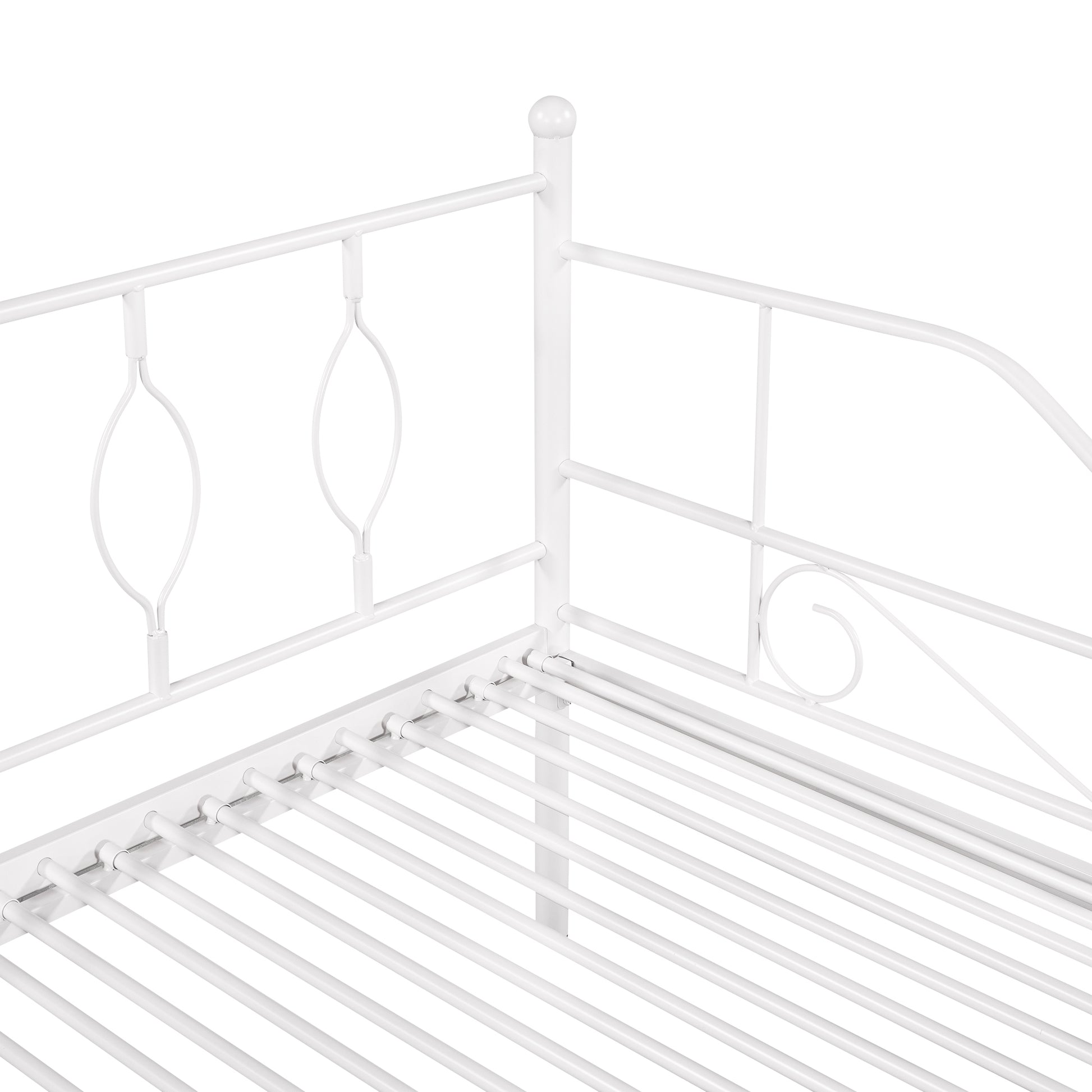 Twin Size Metal Daybed With Trundle, Daybed With Slat No Box Required White White Iron