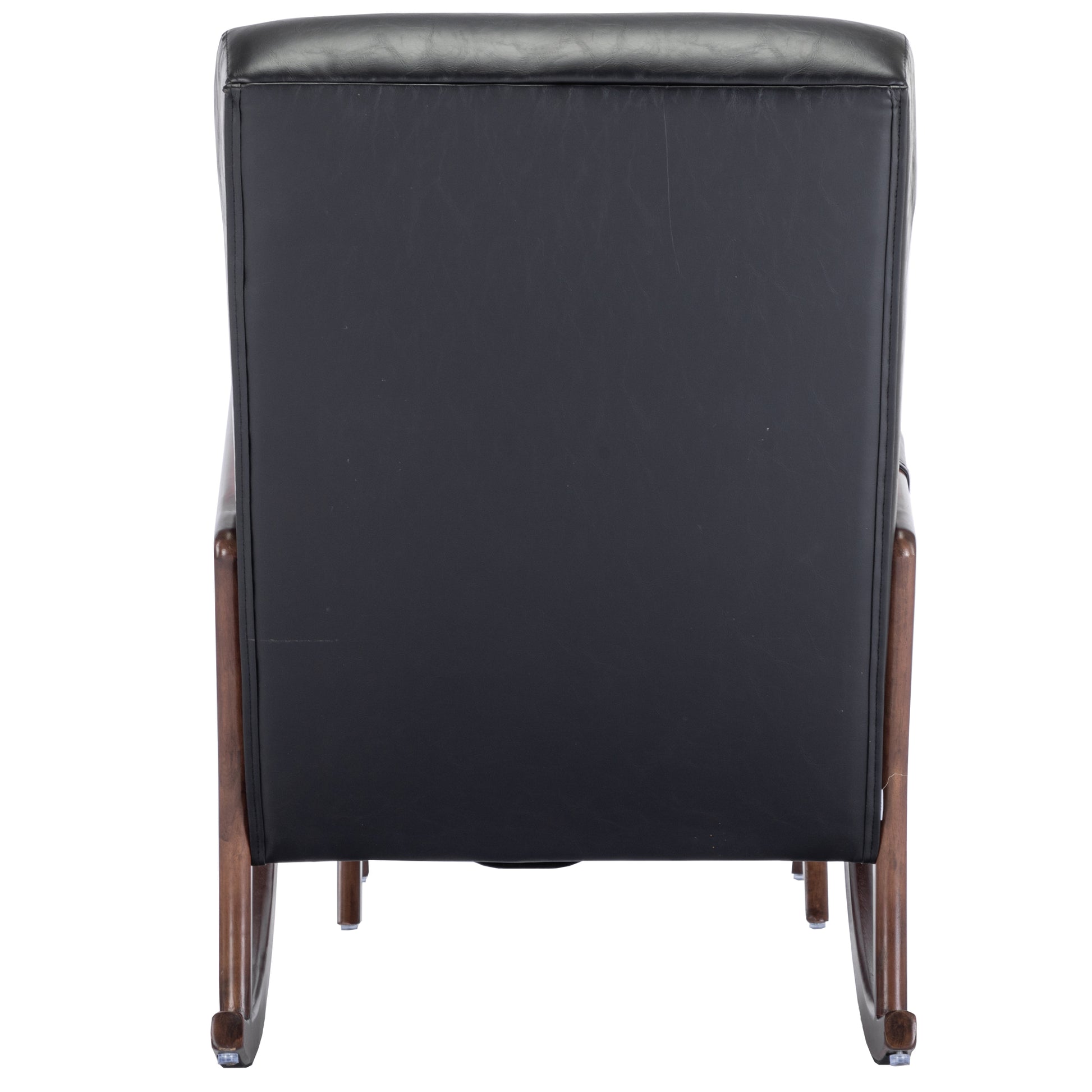 Coolmore Rocking Chair With Ottoman, Mid Century Modern Upholstered Fabric Rocking Armchair, Rocking Chair Nursery With Thick Padded Cushion, High Backrest Accent Glider Rocker Chair For Living Room Black Pu Solid Wood