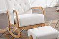Coolmore Rocking Chair With Ottoman, Mid Century Modern Upholstered Fabric Rocking Armchair, Rocking Chair Nursery With Thick Padded Cushion, High Backrest Accent Glider Rocker Chair For Living Room Beige Solid Wood