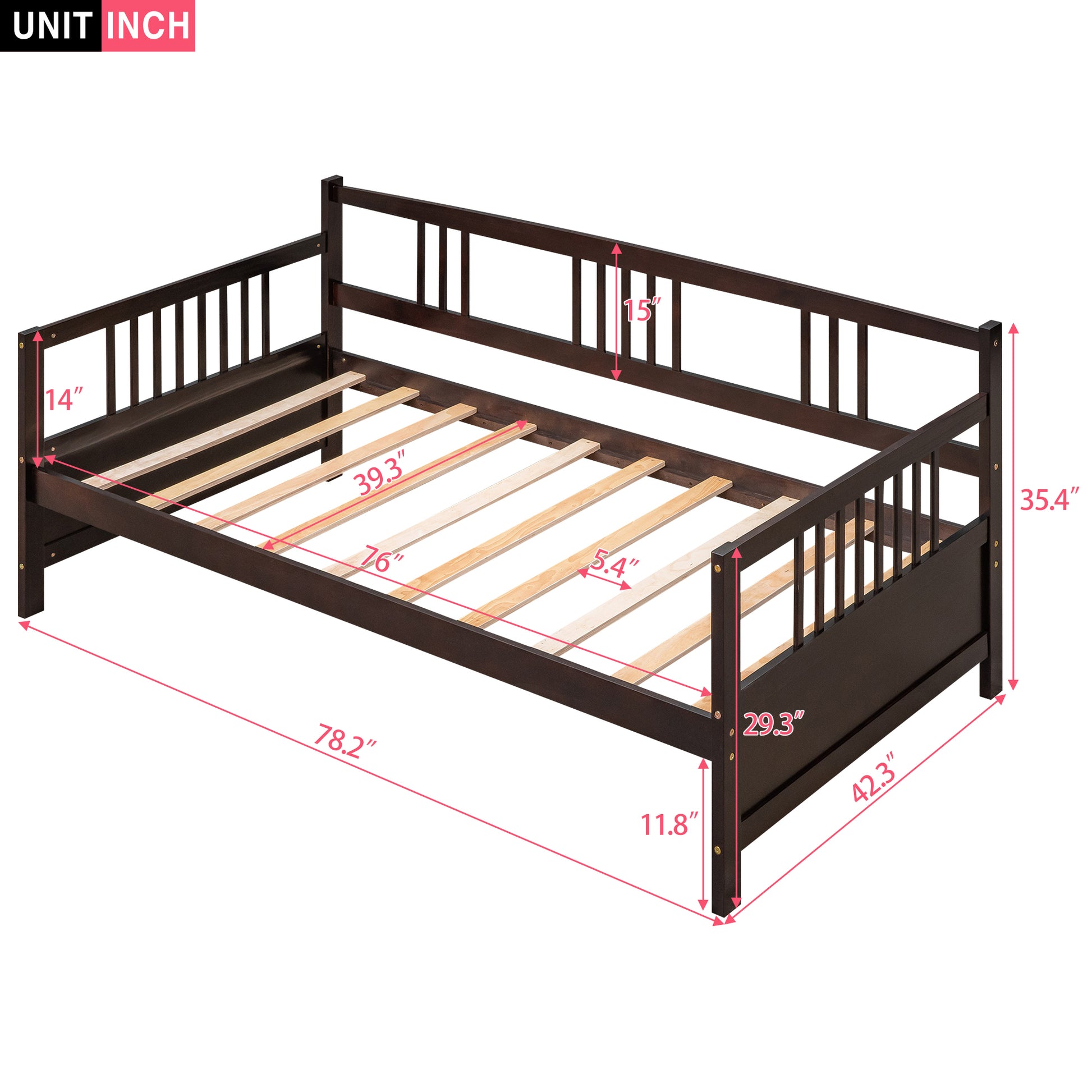 Modern Solid Wood Daybed, Multifunctional, Twin Size, Espresso Previous Sku: Wf191899Aap Espresso Solid Wood