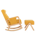 Coolmore Rocking Chair With Ottoman, Mid Century Modern Upholstered Fabric Rocking Armchair, Rocking Chair Nursery With Thick Padded Cushion, High Backrest Accent Glider Rocker Chair For Living Room Yellow Solid Wood