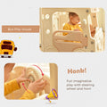 Kids Slide With Bus Play Structure, Freestanding Bus Toy With Slide For Toddlers, Bus Slide Set With Basketball Hoop Beige Hdpe