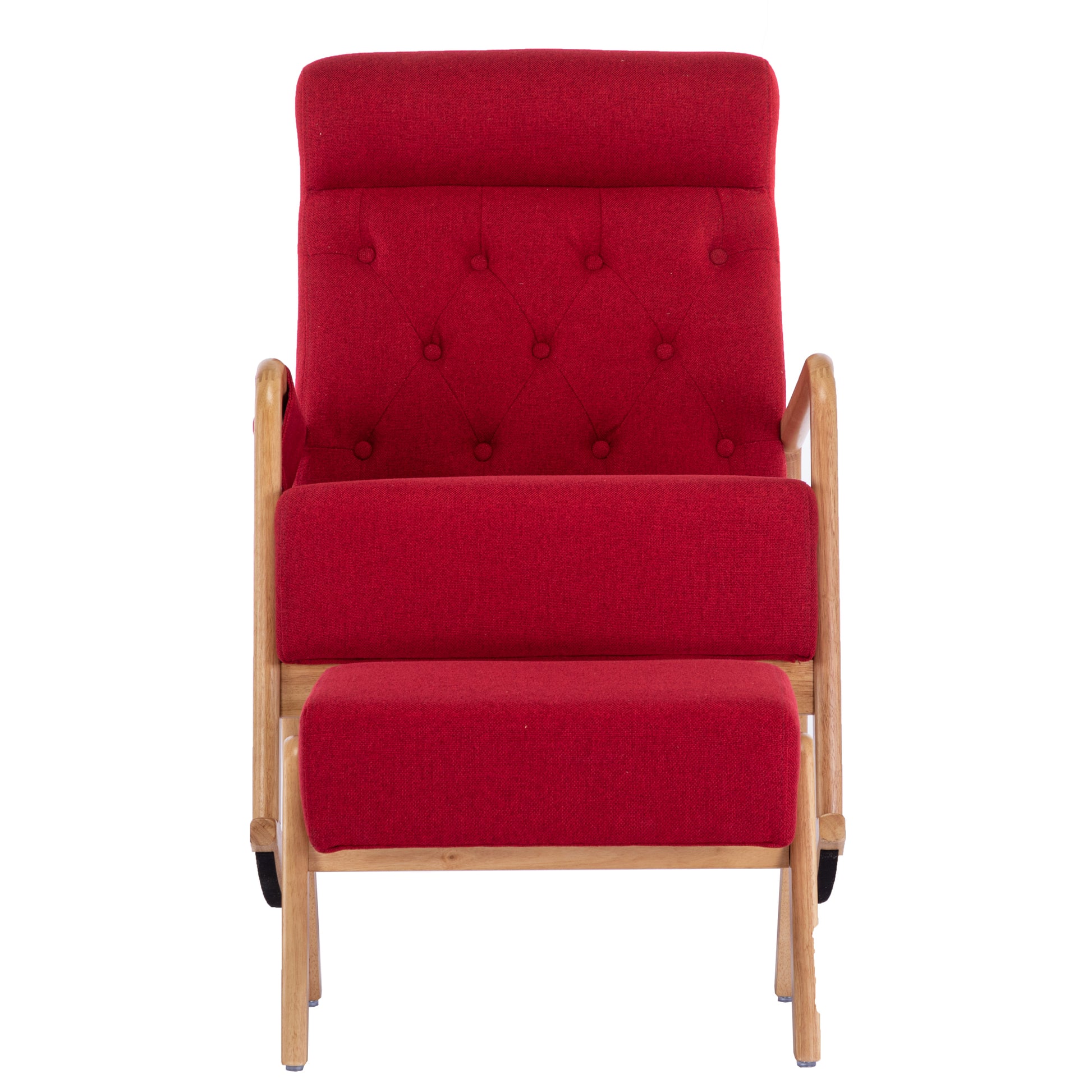 Coolmore Rocking Chair With Ottoman, Mid Century Modern Upholstered Fabric Rocking Armchair, Rocking Chair Nursery With Thick Padded Cushion, High Backrest Accent Glider Rocker Chair For Living Room Red Solid Wood