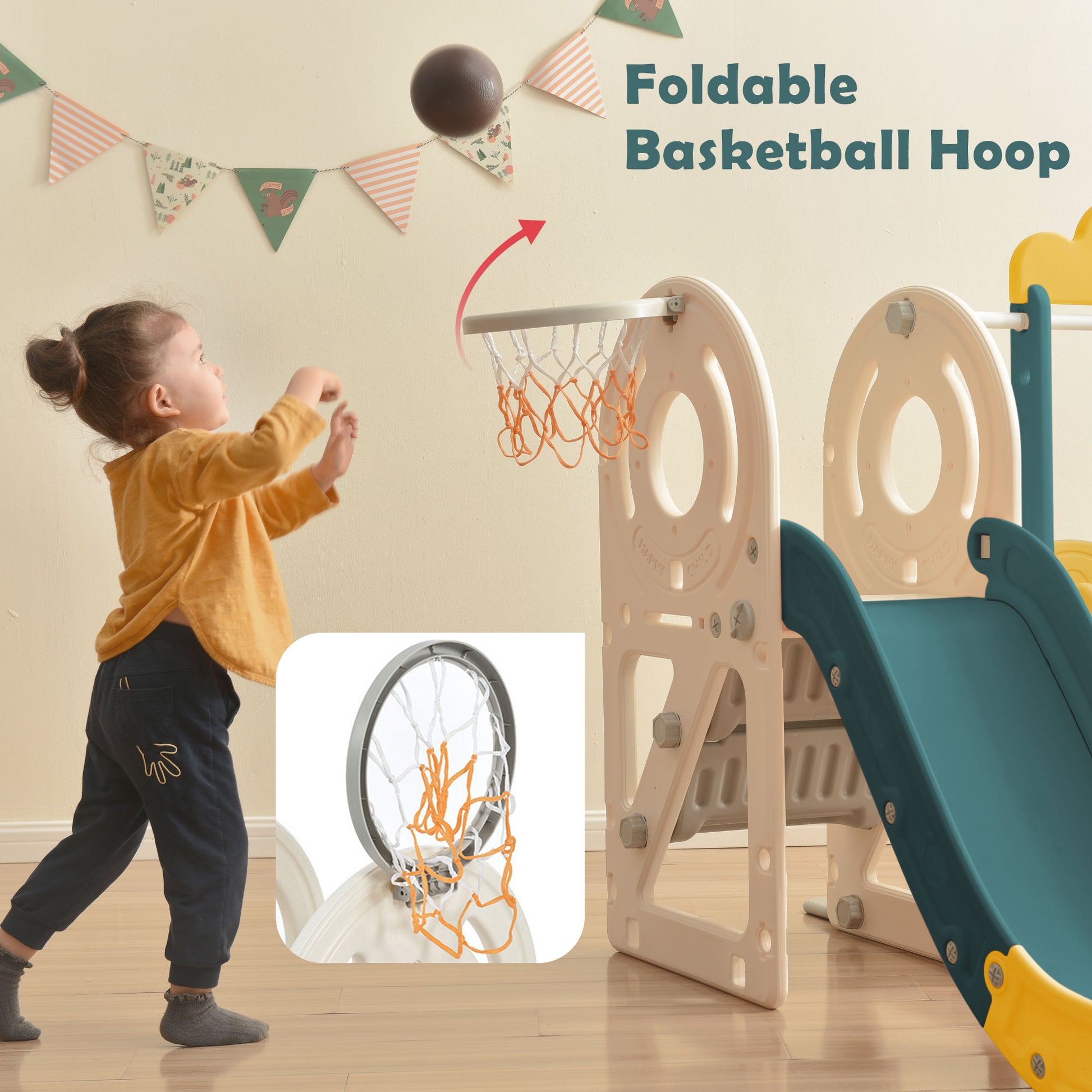 Kids Slide With Bus Play Structure, Freestanding Bus Toy With Slide For Toddlers, Bus Slide Set With Basketball Hoop Yellow Hdpe