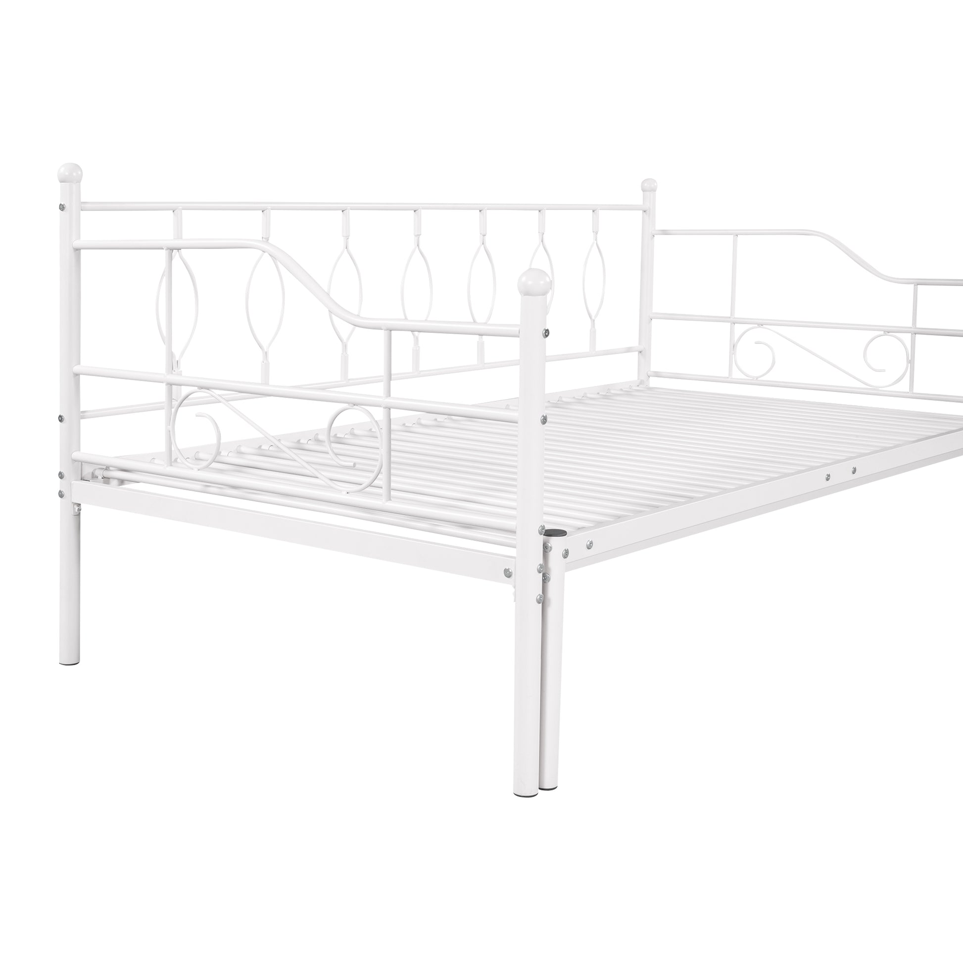 Twin Size Metal Daybed With Trundle, Daybed With Slat No Box Required White White Iron