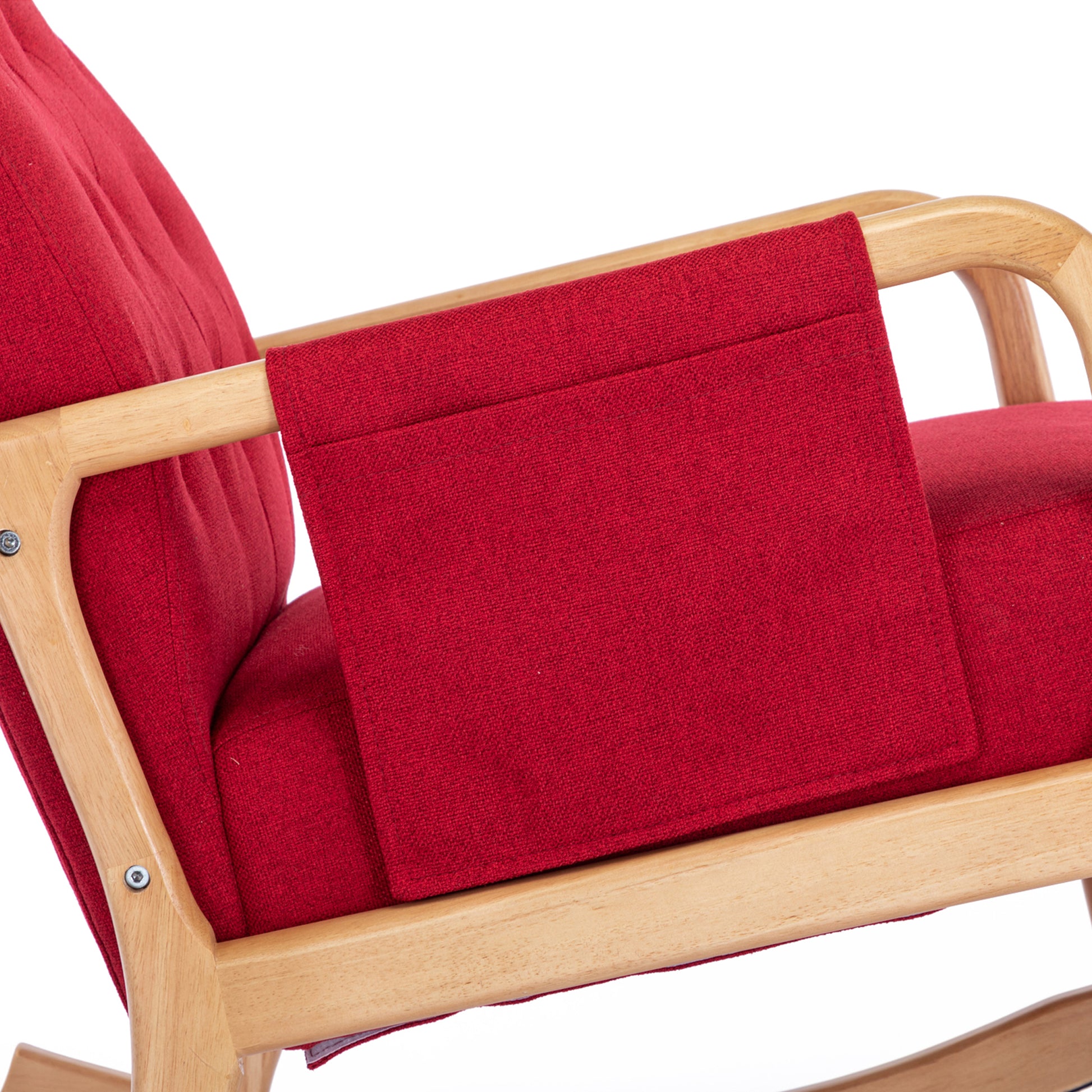 Coolmore Rocking Chair With Ottoman, Mid Century Modern Upholstered Fabric Rocking Armchair, Rocking Chair Nursery With Thick Padded Cushion, High Backrest Accent Glider Rocker Chair For Living Room Red Solid Wood