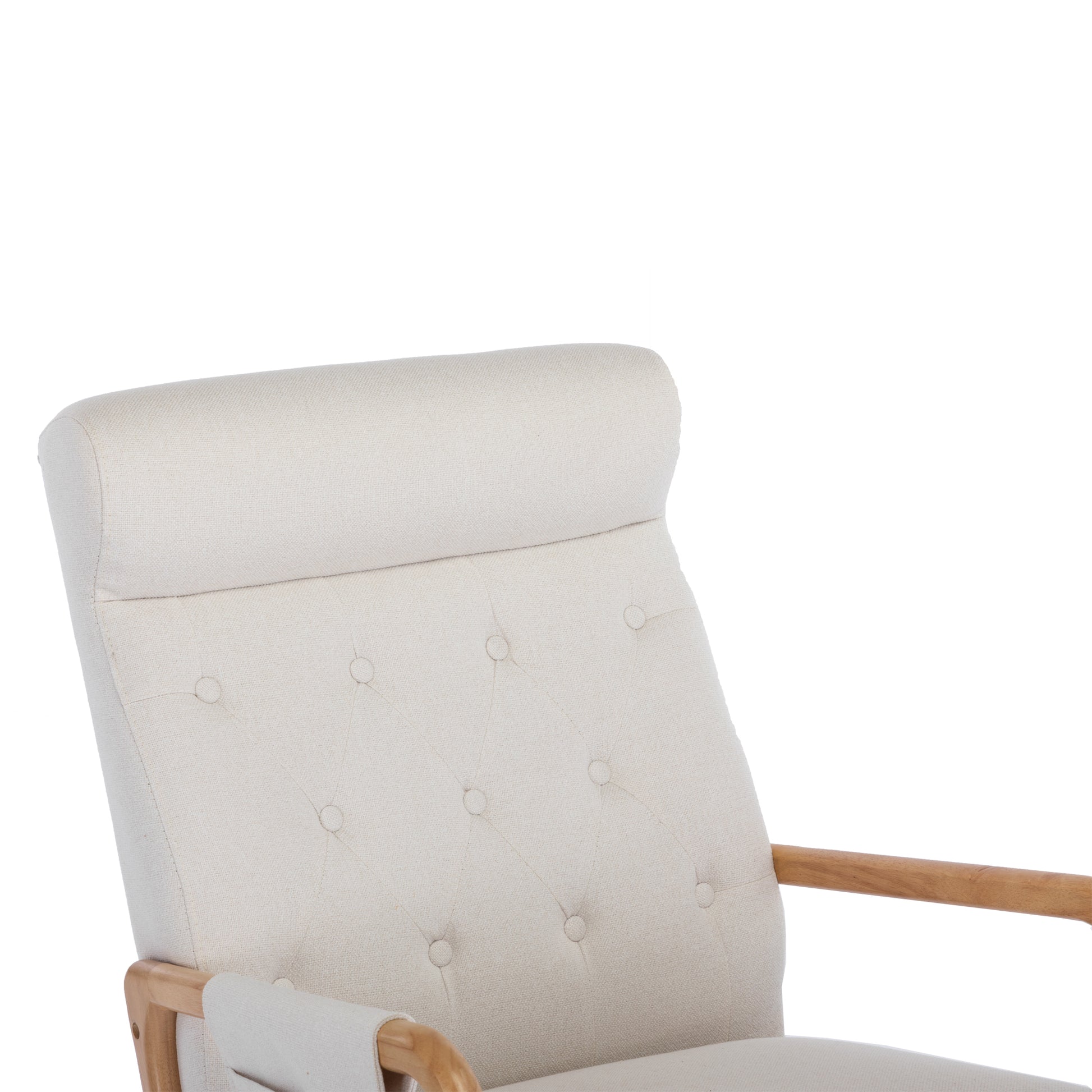 Coolmore Rocking Chair With Ottoman, Mid Century Modern Upholstered Fabric Rocking Armchair, Rocking Chair Nursery With Thick Padded Cushion, High Backrest Accent Glider Rocker Chair For Living Room Beige Solid Wood