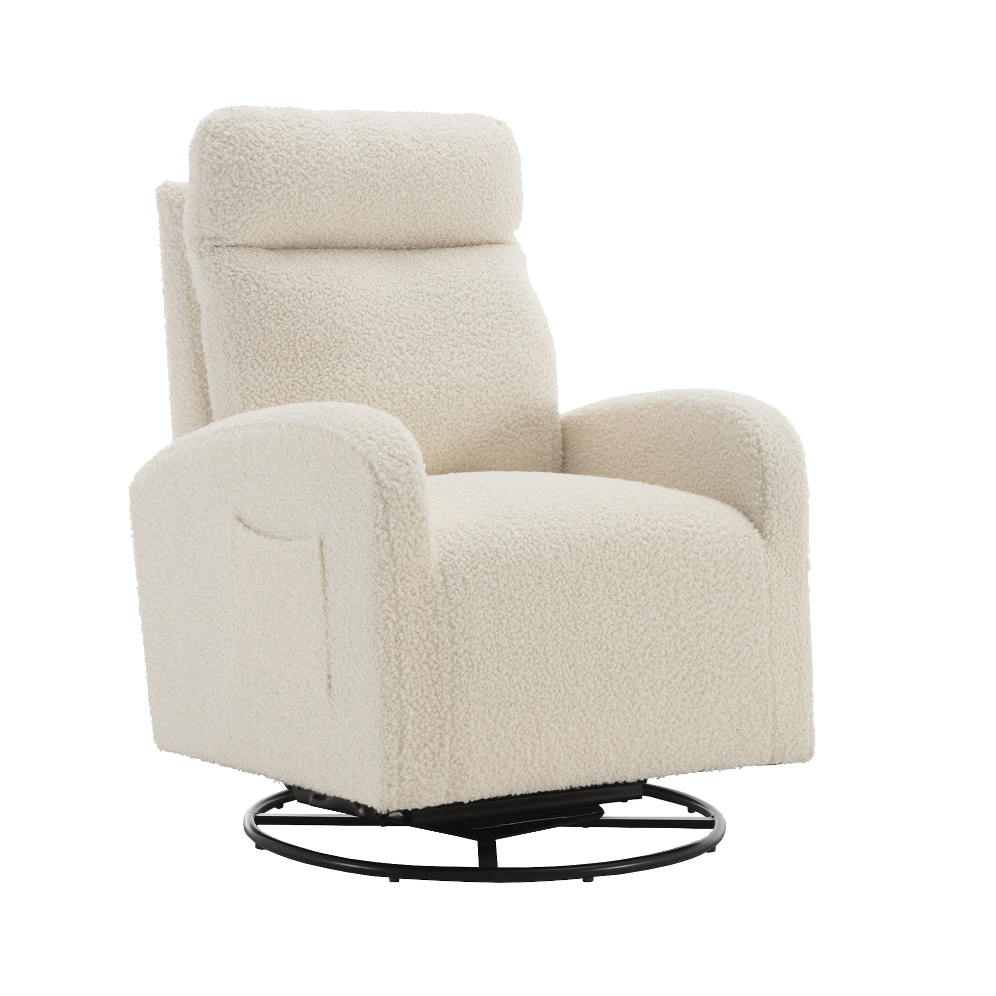 Jiada Upholstered Swivel Glider.Rocking Chair For Nursery In White Teddy.Modern Style One Left Bag White Teddy Primary Living Space Foam Metal