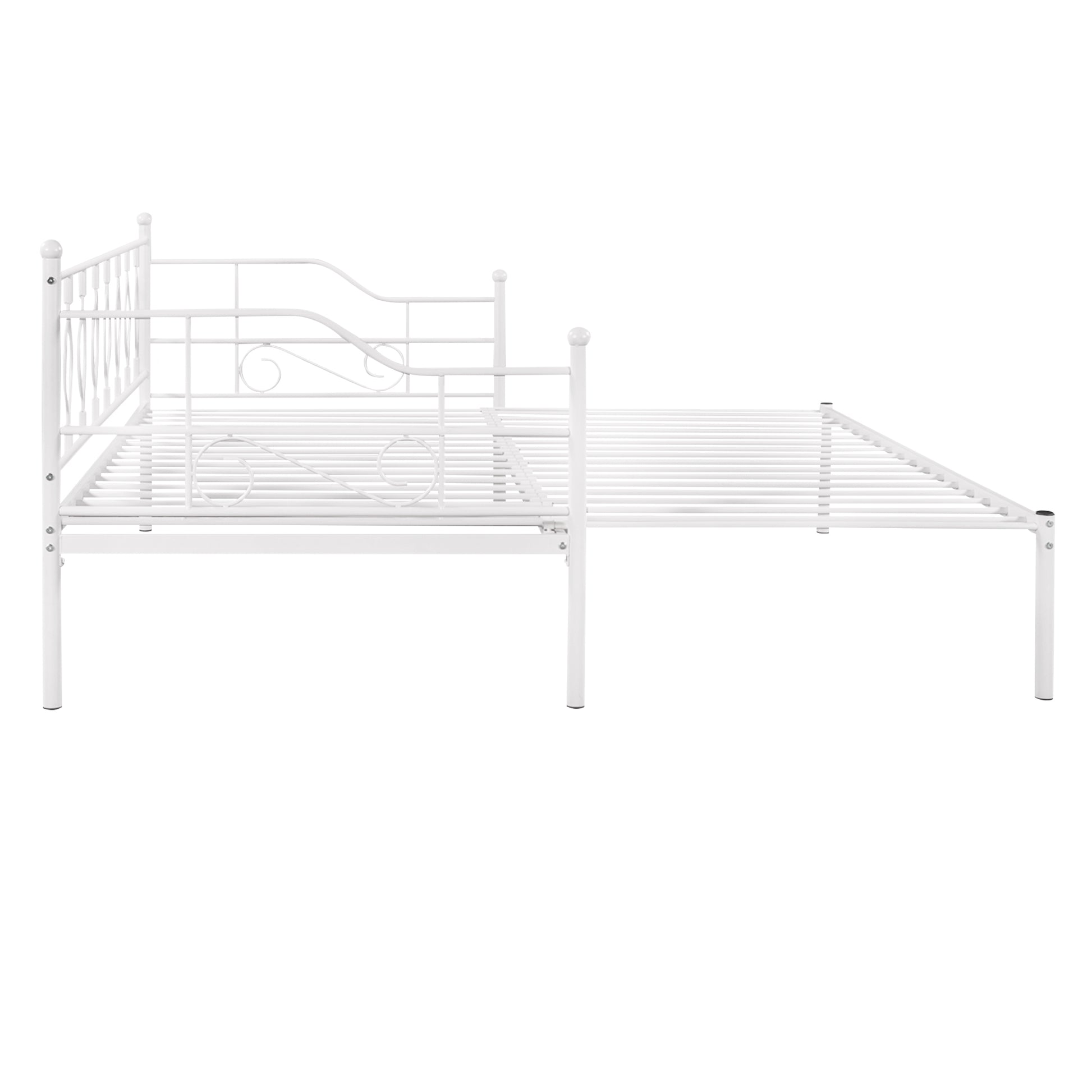 Twin Size Metal Daybed With Trundle, Daybed With Slat No Box Required White White Iron