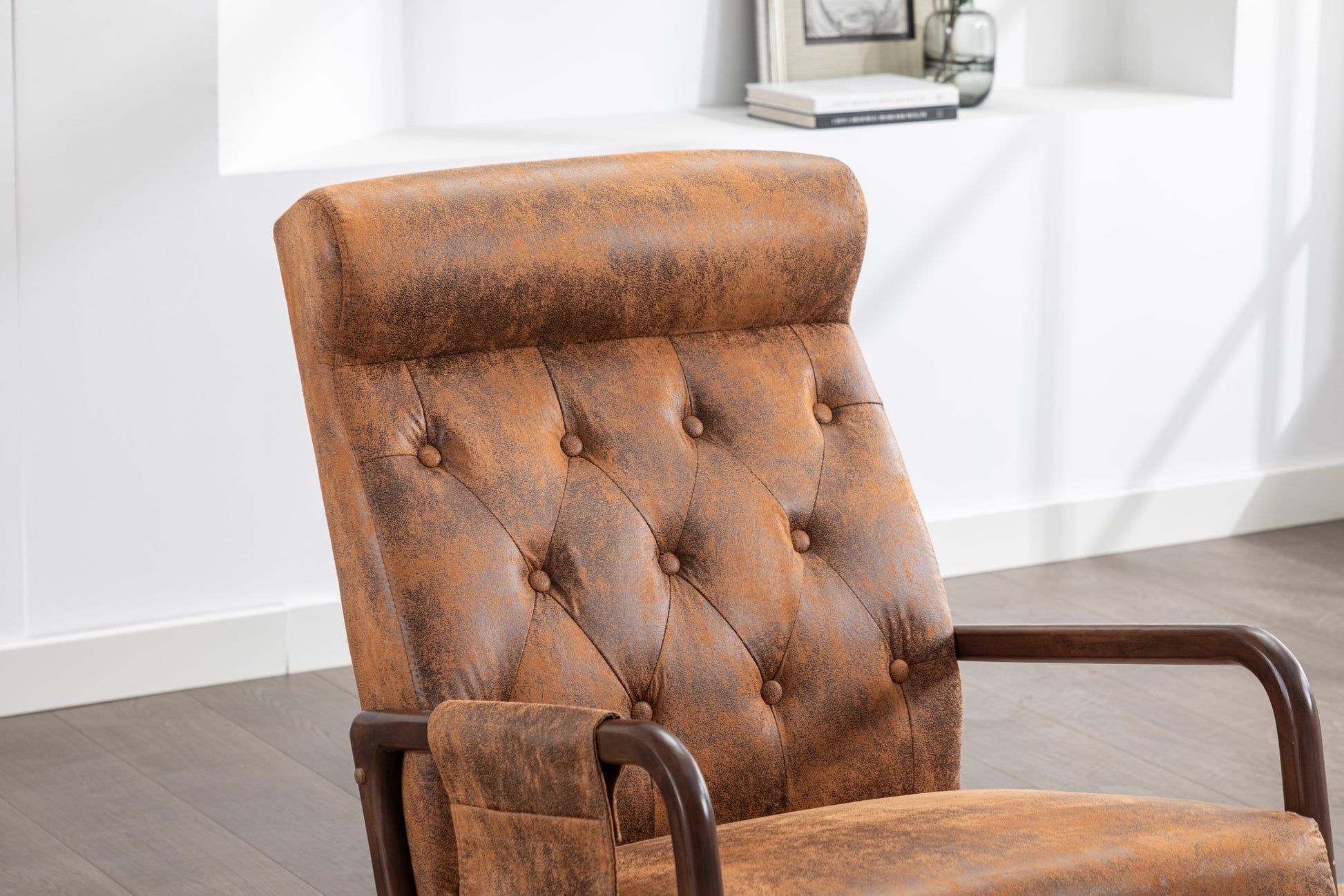 Coolmore Rocking Chair With Ottoman, Mid Century Modern Upholstered Fabric Rocking Armchair, Rocking Chair Nursery With Thick Padded Cushion, High Backrest Accent Glider Rocker Chair For Living Room Coffee Solid Wood