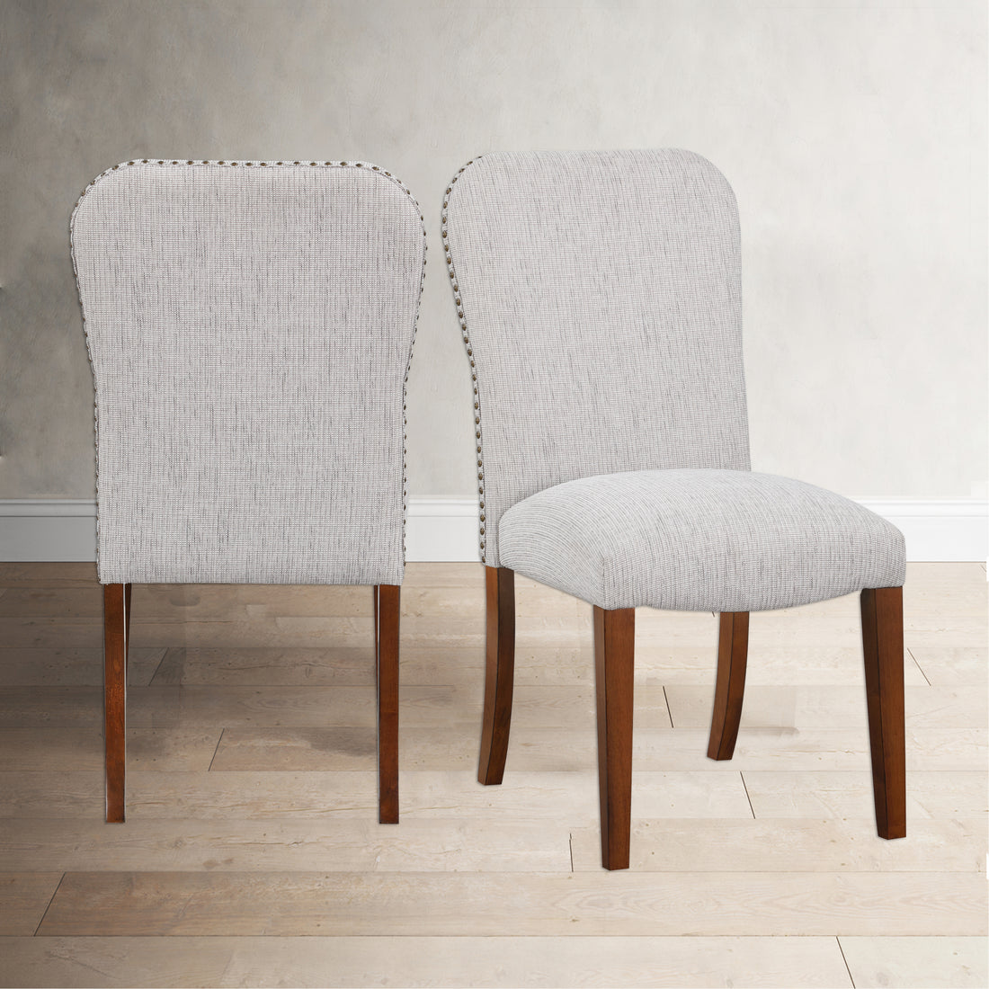 Sophia Sea Oat Dining Chair In Performance Fabric With Nail Heads Set Of 2 Espresso Foam Fabric