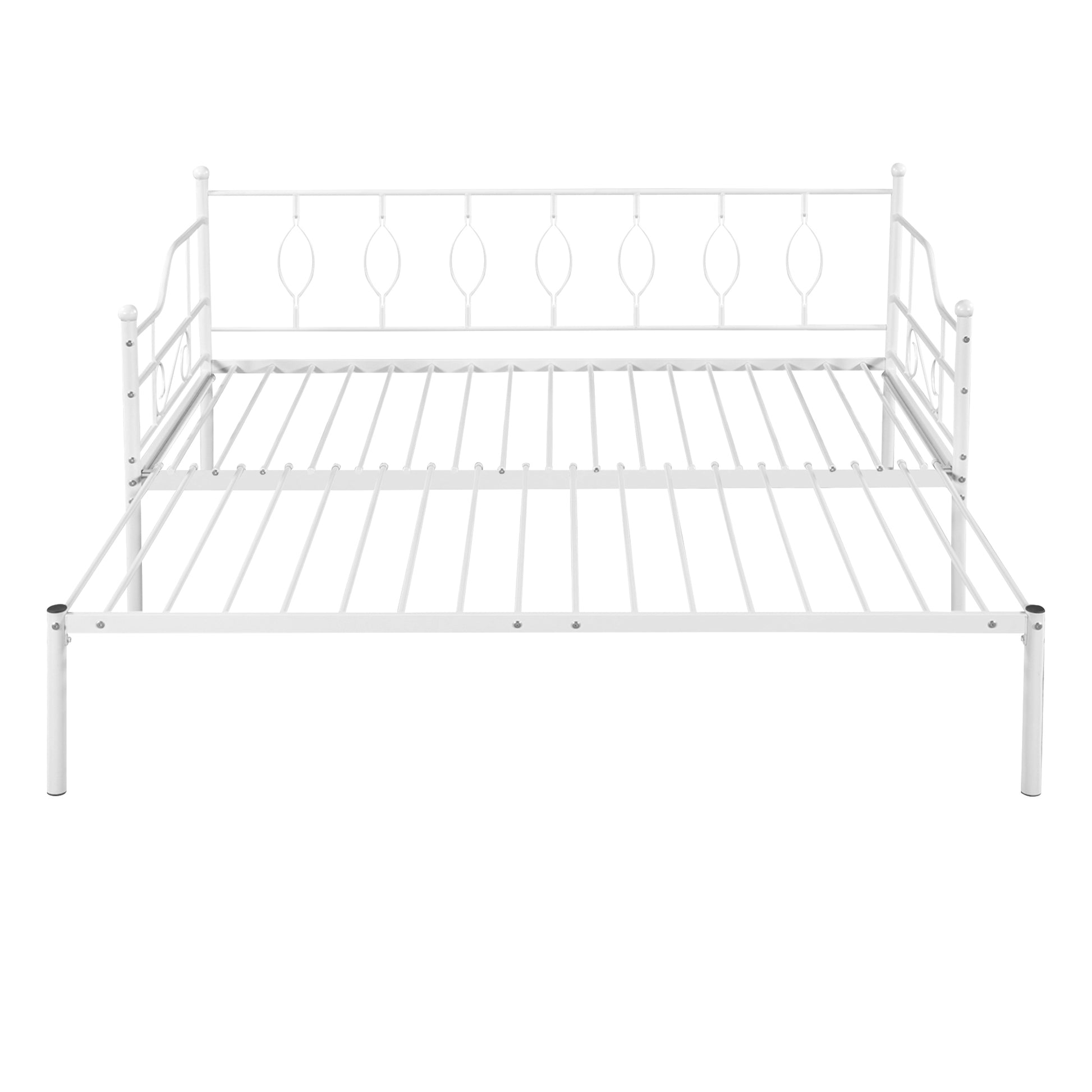 Twin Size Metal Daybed With Trundle, Daybed With Slat No Box Required White White Iron