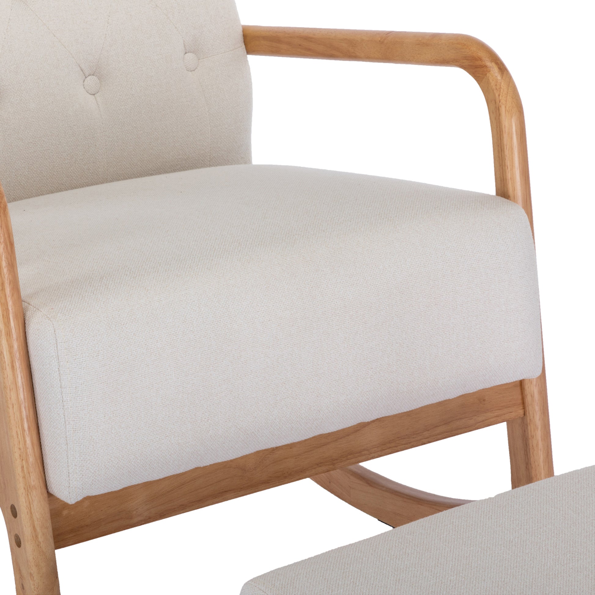Coolmore Rocking Chair With Ottoman, Mid Century Modern Upholstered Fabric Rocking Armchair, Rocking Chair Nursery With Thick Padded Cushion, High Backrest Accent Glider Rocker Chair For Living Room Beige Solid Wood