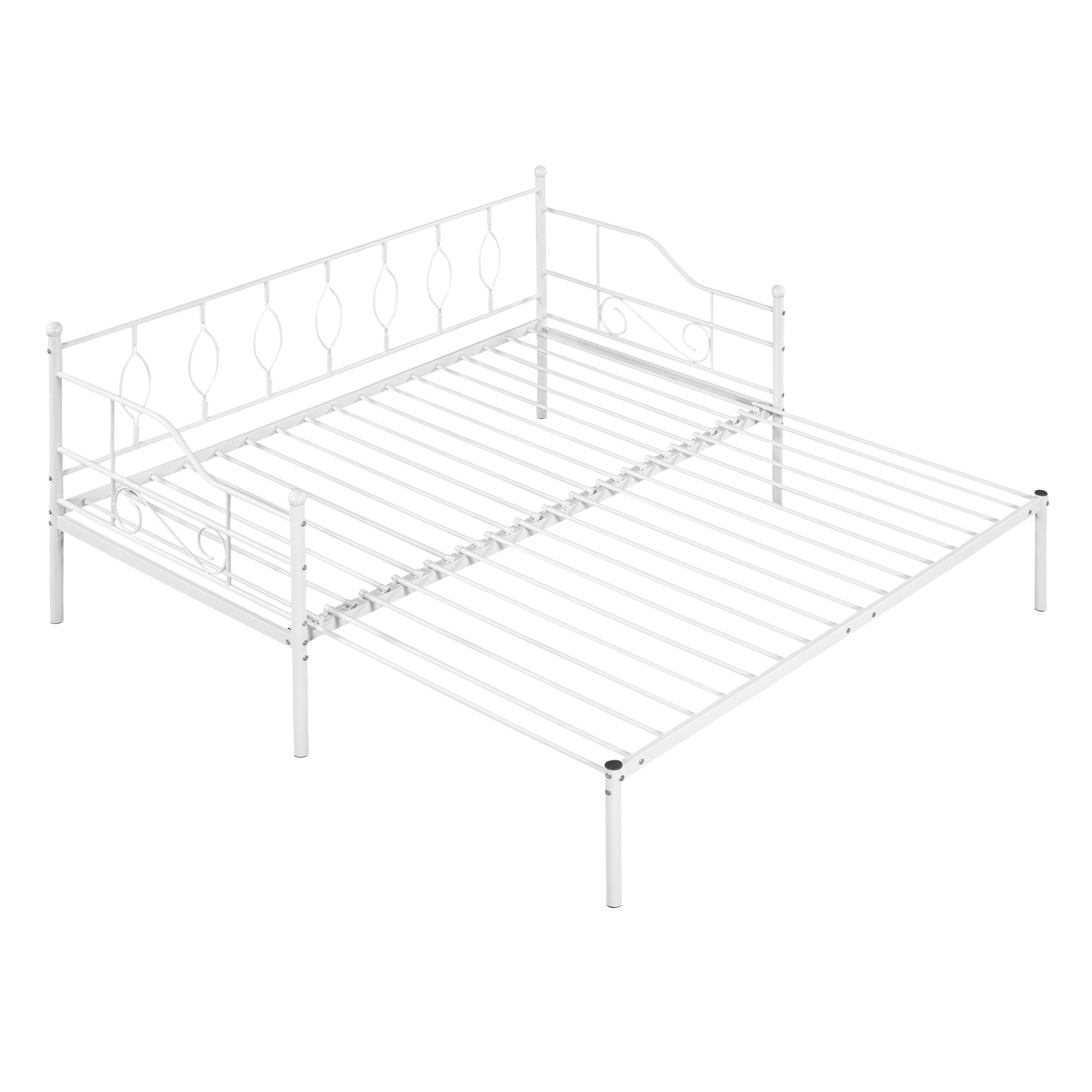 Twin Size Metal Daybed With Trundle, Daybed With Slat No Box Required White White Iron