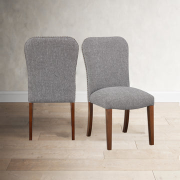 Sophia Ashen Grey Dining Chair In Performance Fabric With Nail Heads Set Of 2 Espresso Foam Fabric