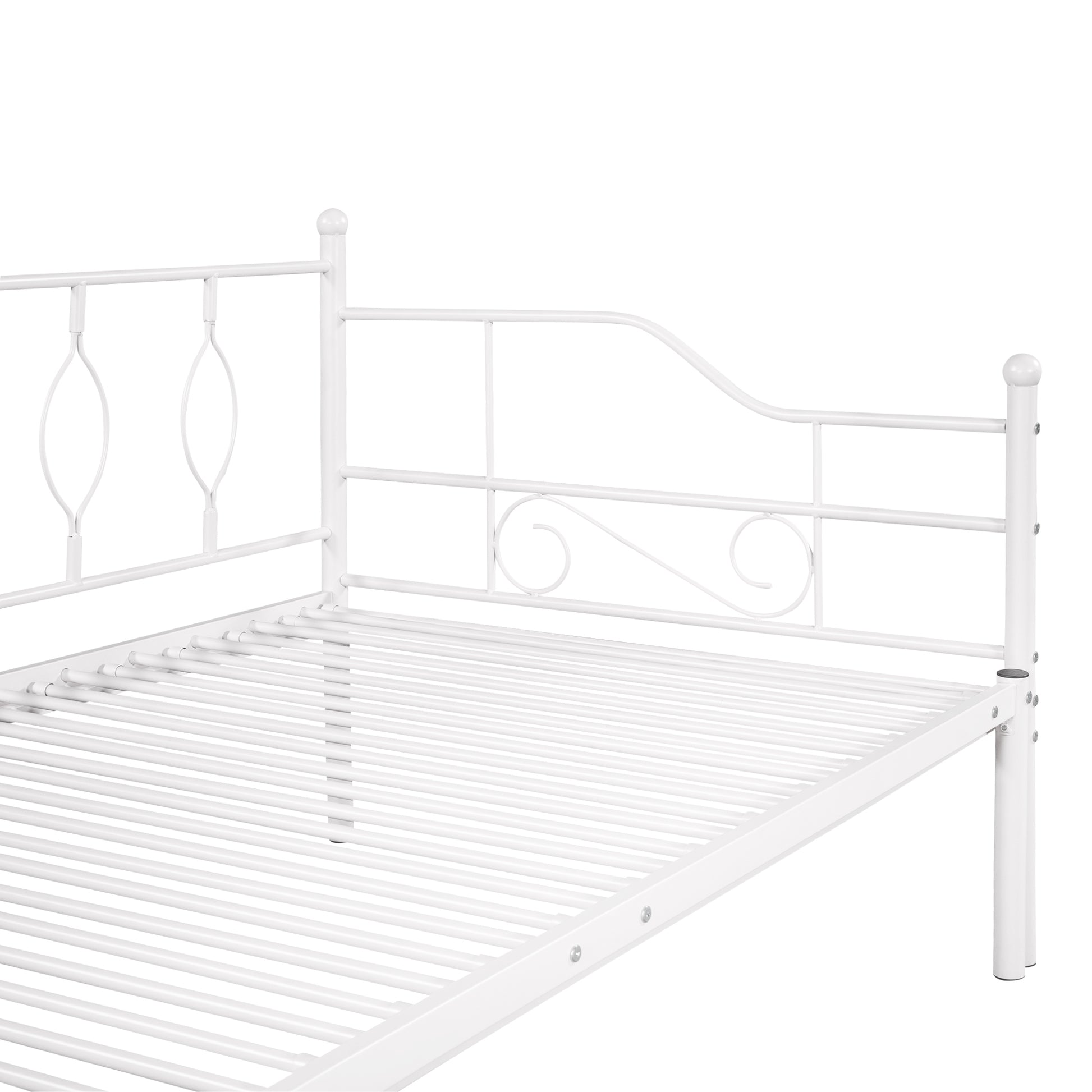 Twin Size Metal Daybed With Trundle, Daybed With Slat No Box Required White White Iron