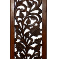 Mango Wood Wall Panel Hand Crafted With Leaves And Scroll Work Motif, Brown Brown Solid Wood